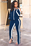Winter Two Piece Set Tracksuit For Women Long Sleeve Striped Coat And Skinny Pants Sweat Suits Casual Sportswear