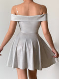 Sexy White Shine Off Shoulder Mini