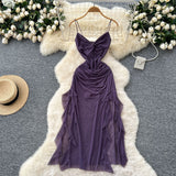 Fan Design Careful Machine Kinry Sling Dress Woman 2025 Summer Folds To Receive Irregular