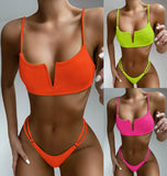 Toloer Bikini 2023 Hot Style Bikini Pure Color Pit Strip Swimsuit Outside The Single Women's Swimsuit B119W-Outfit