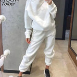 Womens Oversized Tracksuit Warm Fleece Suits Hoodies Tops Casual Sweatshirts Jogging Pant Two Piece Outfits
