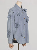 Toloer Wind Three-Dimensional Flower Jeans Top Female Summer 2024 Comfortable Casual Shirt Type Jeans Jacket Female-Outfit