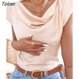White Women's Blouse Summer Short Sleeve Casual Loose Irregular Shirt Tops 2022 Elegant Solid Color Office Lady