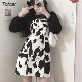 Women Sets Crop Tops Hoodies Mini Cow Printed Sleeveless Dresses Slim Sexy Females 2 Pieces Sets Ulzzang High Street Harajuku