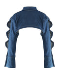 Fashion Women's Coat Slim Lapel Single Breasted Pile Up Sleeves Super Short Blue Denim Jackets Summer 2023 New