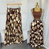 Tight Waist High Waist Crums Sweet A-Shaped Skirt Women's Long Print 100-Fold