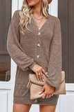 Button Down Dropped Shoulder V-Neck