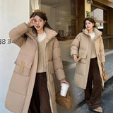 2024 Winter New Thickened Loose Long Knee Cotton-Padded Coat Korean Version Of Student Hooded Large Pocket Cotton-Padded Coat-Outfit