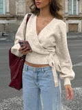V-Neck Knitted Shirt Autumn And Winter Irregular Strap Elegant Short Top