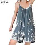 Women Rompers Summer Jumpsuit Gradual Dye Print Breathable Women Sleeveless Backless Romper for Sleeping Loose