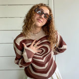 Striped Sweaters Women Y2K Aesthetics Sweater E-girl Sweet Pullovers Long Sleeve Hot Green Sweater 90s Teens