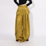Toloer 2024 Stylish Wide-Leg Pants Pleated Zip Pocket Design Straight Casual Pants-Outfit