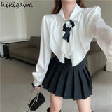 Womens Tops Chiffon Ruffles Blouses Loose Bow White Fashion Shirt Long Sleeve Temperament Blouse 2023 Blusas Mujer De