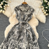 New Women's High-End Elegant Dress Women's Collar Sleeveless Single Buckle Ink Painting Long