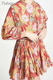 Casual Print Dress For Women O Neck Long Lantern Sleeve Bandage Bow High Waist A Line Dress Female Fashion New 2023
