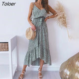 Maxi Dress Elegant Women Floral Print Sexy Backless Spaghetti Strap Long Dresses Summer Ladies Casual Beach Dress