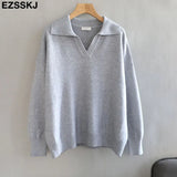 polo collar Autumn Winter Sweater pullovers Women 2021 loose thick cashmere Sweater Pullover women oversize sweater