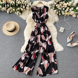 Women Korean Tank Rompers Sexy Sleeveless Off Shoulder Jumpsuits Summer Casual Streetwear Wide Leg Long