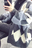 Sweater Cardigan Women Autumn Winter Korean Thick Knit Cardigans Argyle Oversized Hit Color Knitwear Outwear Coat