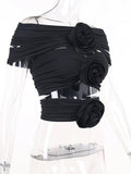 Fashion Women's Vest Slash Neck Sleeveless Spliced Appliques Hollow Out Pleated Solid Color Tops Summer 2023 New