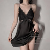 Sexy Lace short Pajama Dress women Satin short dress ladies V neck dress White mini dress Summer vestidos dress