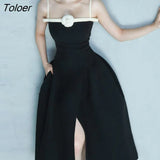 Elegant Women's Dress 2023 Summer White Flower Vintage Sleeveless Strapped Bodycon Dress Women Split Clothing