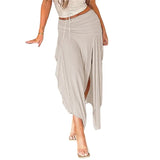 y2k Summer Skirt Women Solid Color Low Waist High Slit Ruched Irregular Hem Skirts 2000s Aesthetic Skirt