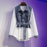 Popular Street Style Elegant Women's Pants Set Fashion Denim Shirt Blue Jeans Two-piece Set Famele Tracksuit