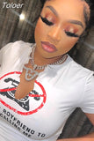 Slogan Print White Graphic T Shirts Sexy Summer Clothes for Women Street Fashion Deep V Short Sleeve Crop Top