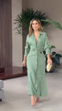 2025 New Solid Color Long-Sleeved Shirt Dress Temperament Elegant