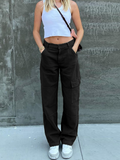 Rockmore Green Vintage Baggy Jeans Women'S Pockets Wide Leg Cargo Pants Streetwear Casual Low Waist Denim Straight Trousers