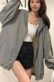 Korean Fashion Oversized Long Sleeve Hooded Jacket Women Sweatshirt Chic Summer Jacket Beach Outdoor Sun Protection