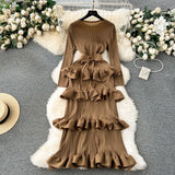 Banquet Dress High-End Light Luxury Niche Leaf-Side Cake Dress Heavy Industry Folds Long