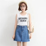 Spring And Summer 2024 Korean Fan Retro High Waist Show Thin Package Hip A-Line Denim Short Skirt Korean College Wind Solid Color Skirt-Outfit