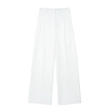 New Women's Folding Decoration High-Waist Wide Leg Pants Leak Back Hanging Neck