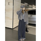 Curly-Sided Striped Grinding Hair High Waist Broad Leg Slacks Women Autumn And Winter New Design With Straight