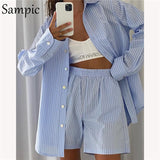 Sexy Casual Women Tracksuit Pink Plaid Shorts Lounge Wear Long Sleeve Shirt Tops And High Waist Mini Shorts Two Piece