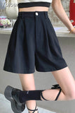 Women High Waist White Shorts Korean Fashion Pleated Wide Leg Pants Summer Casual All Match Female Preppy Style Pants