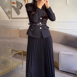 Women's Clothing 2025 Autumn New Button Suit Jacket 100-Folded Skirt