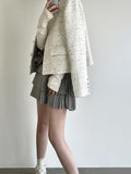 Women's Silver Button 30% Wool Tweed Jacket Short
