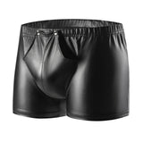 Toloer Men's High Bright Matte Square Leather Pants Sexy Open Gear Soft Short Shorts Size Accurate-Outfit