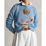 2025 New Women's Dresses Cartoon Embroidered Bear Round-Neck Knitted