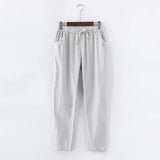Spring Summer Casual Cotton Linen Pants Women Elastic Waist Solid Pockets Retro Loose Women's Harem Pants Trousers