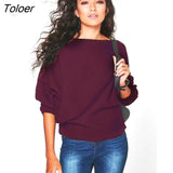 Autumn Winter Warm Knitted Sweater Women Casual Long Batwing Sleeve Solid Pullovers Woman Female Thin Sweate