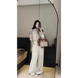 2025 Light Luxury A Complete Set Of Female White Thin Shirt Top Small Straight Tube Drag Flooring Casual Pants