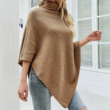 Turtleneck Vintage Cape Long Sweater Women Bat Sleeve Autumn Winter Button Tops Jumper Holiday Pullover Sweaters