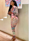 Print Retro Elegant Blouse and Pants Two Piece