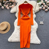 Solid Sexy Sweater Dress 2022 Women O Neck Long Sleeve Maxi Long Dress Autumn Streetwear Knitted Bodycon