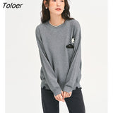 Women Sweaters 2022 Autumn Long Sleeves O Neck Loose Knitted Pullover with Detachable Panda Pin Gray Casual Chic