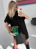Polo Straight Green T-Shirt Dress Half Sleeves Split Casual Loose Dress Summer 2022 Pockets Oversized Dress